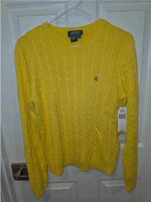 NWT Ralph Lauren Women's Yellow Cable-Knit Cotton Sweater Size-L thumbnail 1