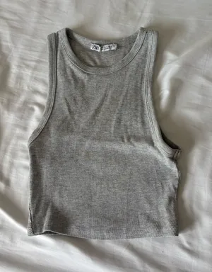 ZARA Cropped Tank Top Grey thumbnail 1