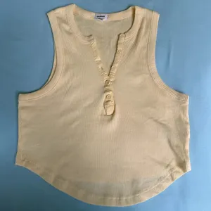 Garage butter yellow ribbed knit Henley tank top thumbnail 4