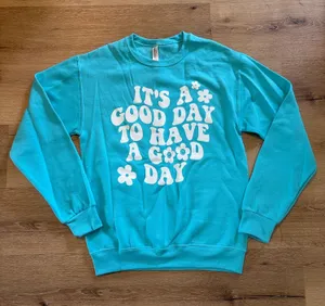 Jerzees It’s A Good Day Blue Crewneck Sweatshirt thumbnail 1