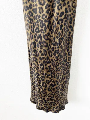 Zara Olive Green Leopard Print Satin Cowl Neck Slip Midi Dress thumbnail 5