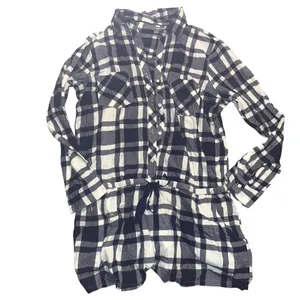 Aerie Women's White Blue Flannel Plaid Long Sleeve Drawstring Romper thumbnail 3