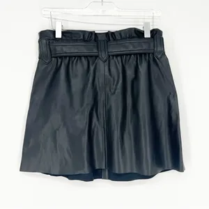 ZARA Faux Leather‎ Belted Mini Skirt Women's Size M Black Moto Chic thumbnail 3