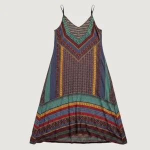 213 | Devi Boho Gypsy Geometric Print Flowy Rayon Maxi Dress Multicolor Womens M thumbnail 2