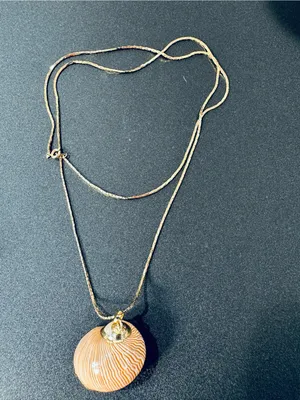 Gold Layered Necklace with Beige Swirl Pendant thumbnail 7
