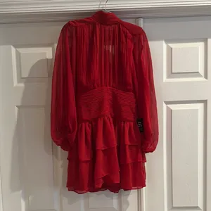 Express mock neck long sleeve ruffle mini dress thumbnail 5