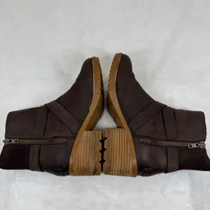 Sorel Cate Buckle Bootie‎ Dark Brown Leather Suede Ankle Boots NL3916-205 6 thumbnail 8