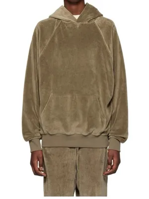 Fear of‎ God Essentials Velour Hoodie Womens M Taupe Brown Oversized Pullover thumbnail 1