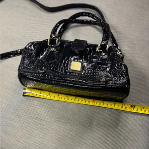 Vintage Renaissance Handicraft Black Patent Croc-Embossed Doctor Bag / Crossbody thumbnail 2