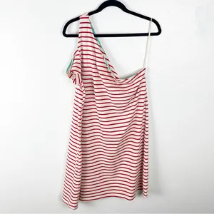 ANTHROPOLOGIE MAEVE 100% Cotton Marketa Striped One Shoulder Dress XL Nautical thumbnail 2