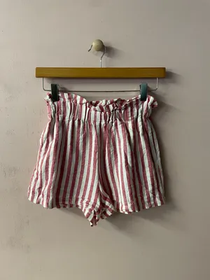 Heart & Hips Linen-Cotton Blend Red Cream Striped High Waist Shorts Size S thumbnail 12
