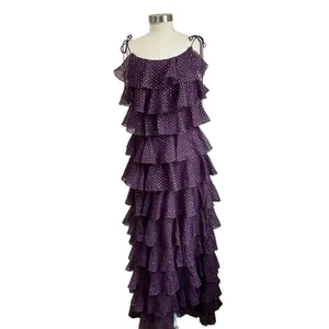 Vintage Neusteters Whimsigoth Purple Tiered Ruffle Maxi Prom‎ Gown Size 6 USA thumbnail 2