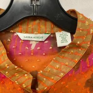 Vtg Laura Ashley Women Silk Cotton Blend Abstract Print Long Sleeve Blouse Top thumbnail 4