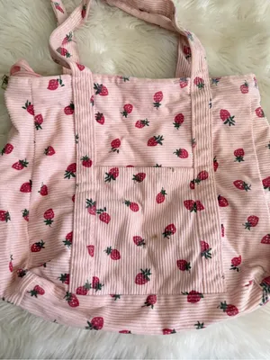 SHEIN Pink Strawberry Corduroy Tote Bag thumbnail 2