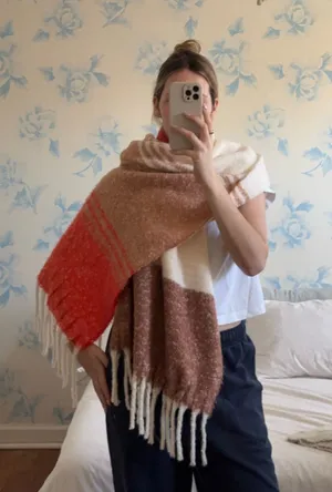 Aerie Scarf Blanket Plaid Red Fringe thumbnail 1