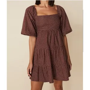 Faithfull the Brand Eryn‎ Mini Dress Brown & White Polka Dot Puff Sleeve Sz 4 thumbnail 11
