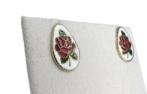Vintage Red Rose Cloisonné Enamel Egg Shaped Pierced Earrings thumbnail 3