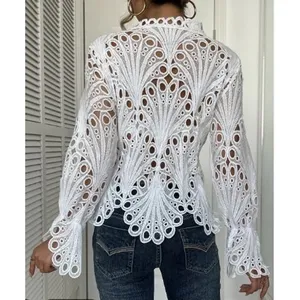 Hollow Lace Top Sz L White Guipure Romantic Sleeves Coquette Feminine Victorian thumbnail 4