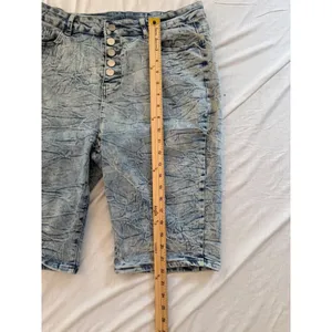 Acid‎ Wash Crinkle Denim Bermuda Shorts Light Blue Button Fly Plus Size 1XL thumbnail 4