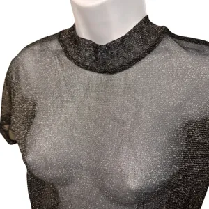NWT COTTON ON Black Metallic Mesh Crop Top M Grunge Goth Festival‎ Punk Fetish thumbnail 2