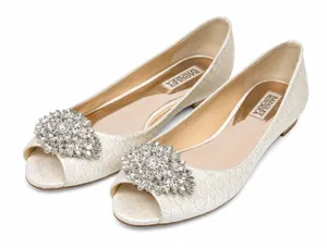 Badgley Mischka Ivory Embellished Peep-Toe Flats thumbnail 1