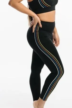 ZYIA Active Women's Black Speed Derby Stripe Hi Rise 7/8 Leggings Size 6-8 thumbnail 1