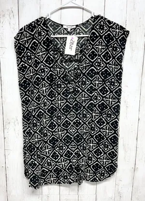 Madewell Shirt Women Size Small Geometric Cutout Front Cap Sleeve Blouse Casual‎ thumbnail 1