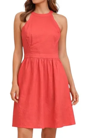 Market & Spruce NWT Halter Dress Linen Coral Linen Cotton Women's Size Medium thumbnail 1