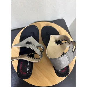 Modzori‎ Reversible Wedge Sandals Size 9 Metallic Pewter Gold Whipstitch Thong thumbnail 7