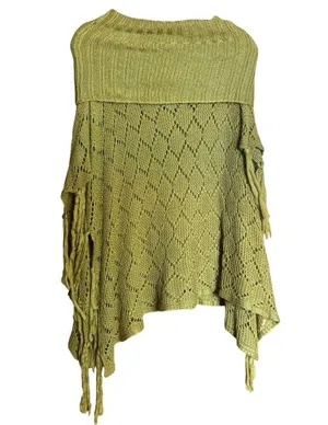 Ali Miles Off The Shoulder Sweater Women Large Green Chunky Fringe Boho Pullover thumbnail 6