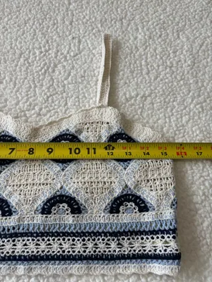Rebellion Boho Y2K Geometric Crochet Crop Tank Cami Top Blue Cream Size Small thumbnail 4