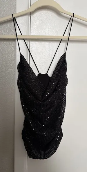 Forever 21 Sequin Top Black Tank Small thumbnail 1