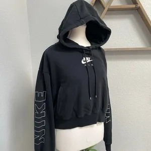Nike Air Black Crop Hoodie White Spell Out Long Sleeve Pullover Activewear Gym thumbnail 2