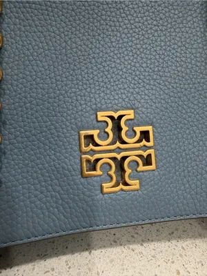Tory Burch Britten Pebbled Leather Convertible Shoulder Bag Blue Purse EUC thumbnail 4