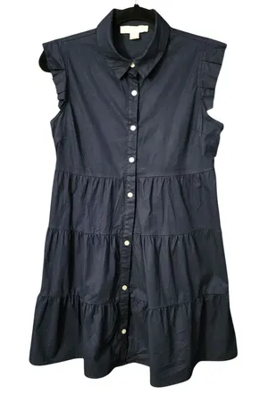 Monteau Women Babydoll Shirt Dress Navy Blue‎ Tiered Ruffle Cap Sleeve M thumbnail 1