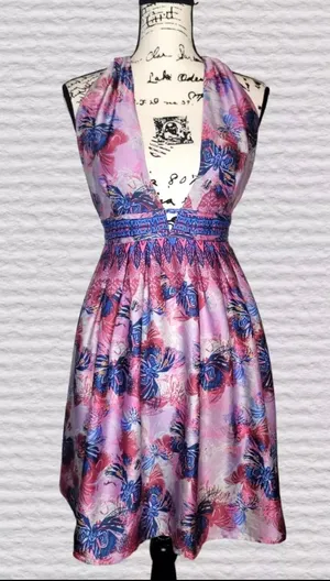 Free People Size MED Purple Tropical Daydream Mini Dress Feather Peacock Print thumbnail 3
