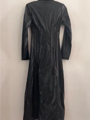 Princess Polly Speak Easy Long Line Faux Leather Coat Black thumbnail 4