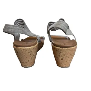 Skechers Luxe Foam Wedge Sandals Womens 10 Taupe Silver Stretch Slingback 31597 thumbnail 6