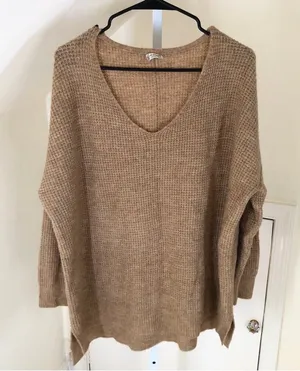 Intimately by Free People EUC Women's Brown V-Neck Acrylic Pullover Sweater XS/S thumbnail 1