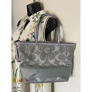 Coach Gray Jacquard Fabric Long Strap Tote Bag thumbnail 9