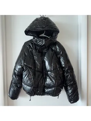 Azalea Wang Black Metallic Bomber Puffer Winter Coat Medium Jacket Shiny LIKEnew thumbnail 2