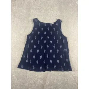 EILEEN FISHER Midnight Blue Cotton‎ Ikat Petal Sleeveless Shell Tank Top small thumbnail 4