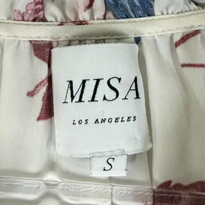 MISA Los Angeles Floral Ruffle Mini Dress White Burgundy Blue Smocked Waist S thumbnail 2
