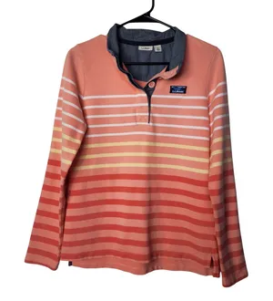 L.L. Bean Orange Striped Long Sleeve Henley Soft Cotton Rugby Shirt Size Small thumbnail 1