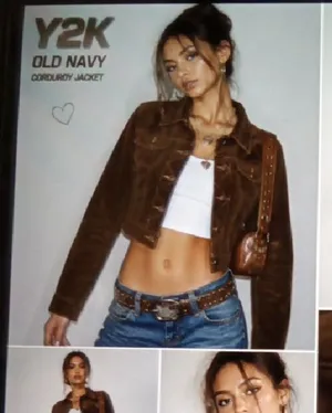Old Navy Brown Corduroy Cropped Jacket Vintage Y2k Layering Womens S thumbnail 1