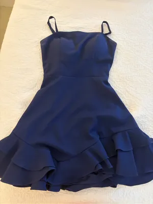 Princess Polly Navy Blue Ruffle Hem Mini Dress thumbnail 1