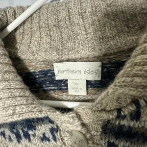 Northern Isles XL Wool Blend Nordic Fair Isle Cardigan Sweater USA Vtg Grandma thumbnail 3