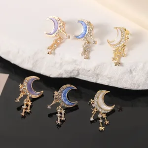 18K Gold-Plated Blue Star Moon Enamel Alloy Zircon Drop Earring thumbnail 4