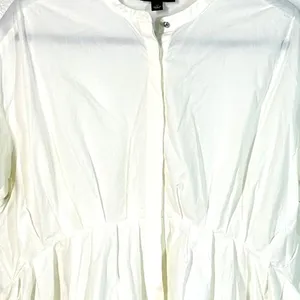 1X Plus Size Victoria Beckham White Poplin Gathered Waist Top Minimalist Blouse thumbnail 6