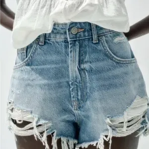 Zara Blue Jean Shorts High-Waisted Distressed Size 2 thumbnail 1